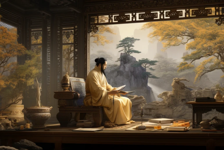 Emperor Wen of Han meditating in his palace
