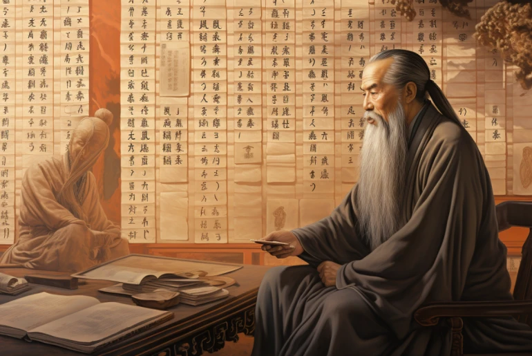 Confucius contemplating the I Ching