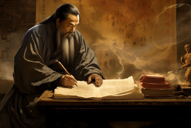 Confucius contemplating the I Ching