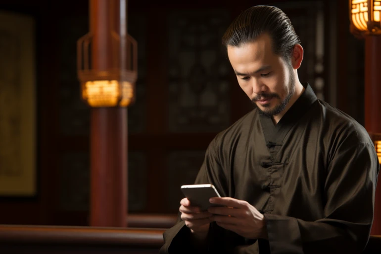 man_reading_the_i_ching_book_while_using_a_smartphone1695046377