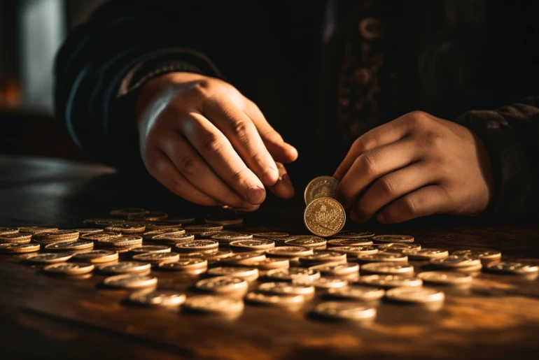 Person consulting the I Ching oracle with coins in hand