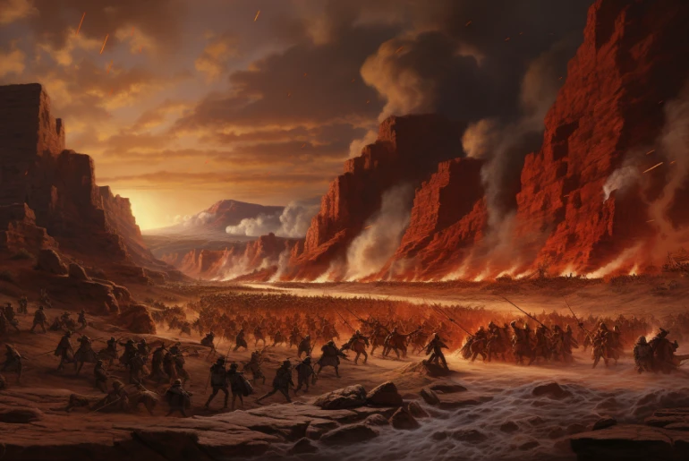 Historical depiction of the Battle of Red Cliffs